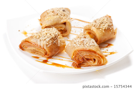 Rolled pancakes with caramel mousse 15754344