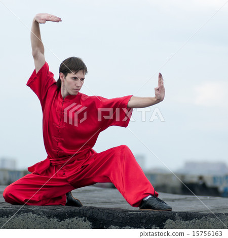 Wushoo man in red practice martial art 15756163