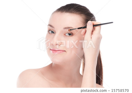 Beautiful woman with make up brush Beautiful woman with make up brush 15758570