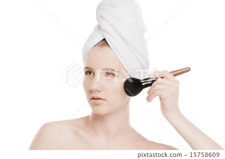 Beautiful woman with make up brush Beautiful woman with make up brush 15758609
