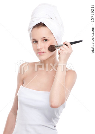 Beautiful woman with make up brush Beautiful woman with make up brush 15759212