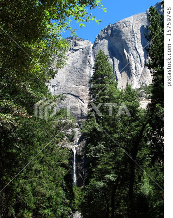 Yosemite National Park Yosemi waterfall, superb view of Upper Waterfall and Lower Falls from Trail Head Yosemite National Park Yosemi waterfall, superb view of Upper Waterfall and Lower Falls from Trail Head 15759748
