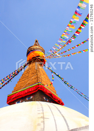 Bodnath stupa and prayer flags in Kathmandu, Nepal 15760246