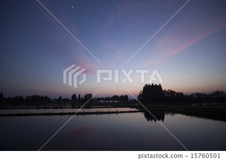 Paddy field after sunset in Daisen city, Akita prefecture 15760501