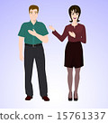 Smiling man and woman in office style wear. 15761337