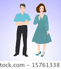Smiling man and woman in office style wear. 15761338