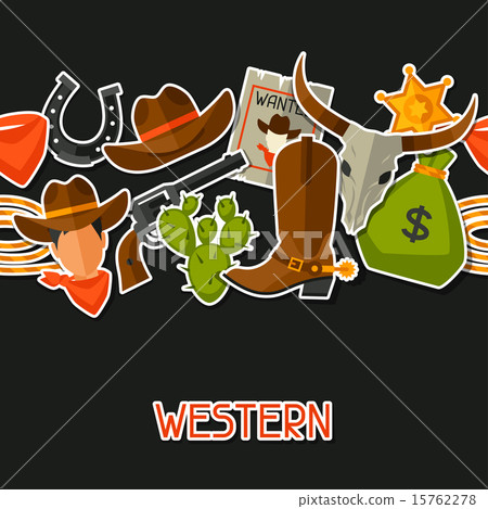 Wild west seamless pattern with cowboy objects and stickers 15762278