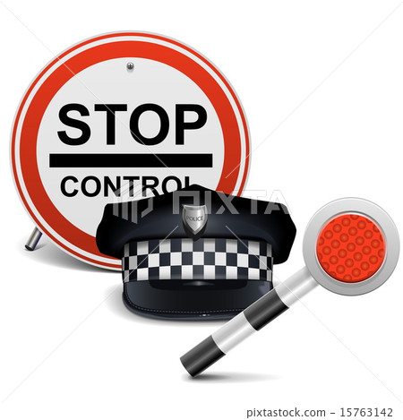 Vector Police Cap with Sign and Baton 15763142