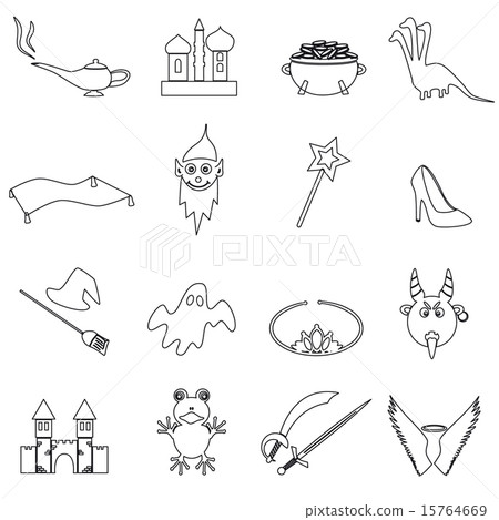 black simple fairy tales outline icons set eps10 black simple fairy tales outline icons set eps10 15764669