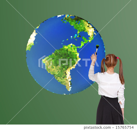 Schoolgirl drawning globe Schoolgirl drawning globe 15765754