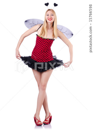 Woman in bee costume isolated on white 15766598