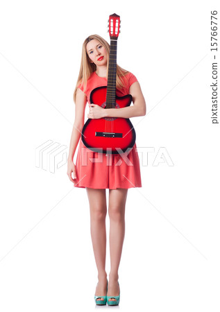Woman playing guitar isolated on white 15766776