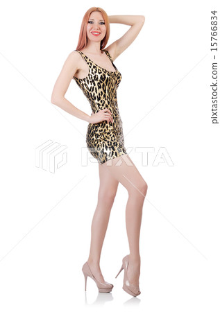 Model wearing fashionable clothing on white 15766834