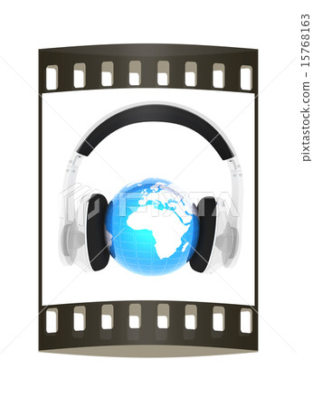 earth with headphones. The film strip earth with headphones. The film strip 15768163