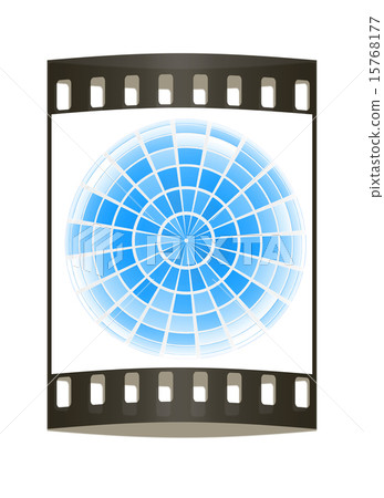 3d sphere with blue mosaic design. The film strip 3d sphere with blue mosaic design. The film strip 15768177