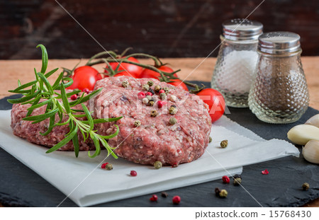Raw Minced Hamburger Meat with Herb and Spice 15768430