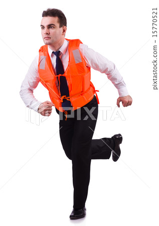 Businessman with rescue safety vest on white 15770521