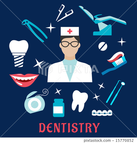Dentistry flat icons with dental elements - Stock Illustration ...