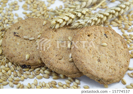 Integral cookies and wheat on white 15774537