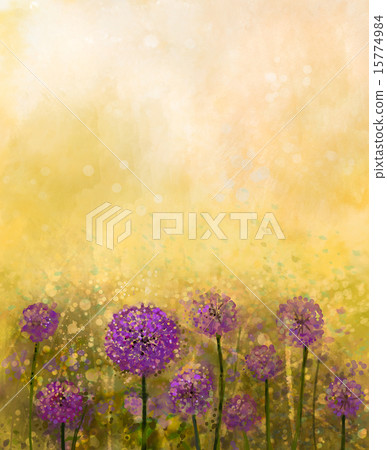 Oil painting Purple onion flower in the meadows 15774984