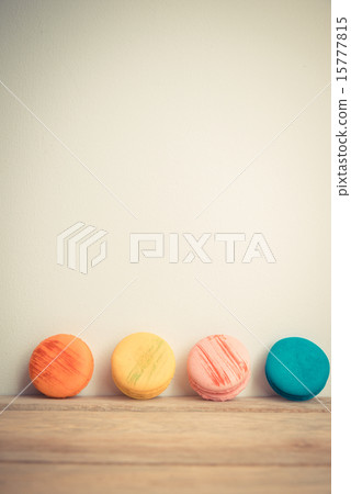 Colorful macaron with white background on floor Colorful macaron with white background on floor 15777815