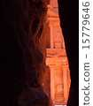 View of the Petra ruins, Al-Khazneh, through a cave crevice (World Heritage Site, background material, frame composition) 15779646