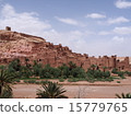Ait Benhaddou settlement and desert landscape (World Heritage Site, traditional architecture, background material) 15779765