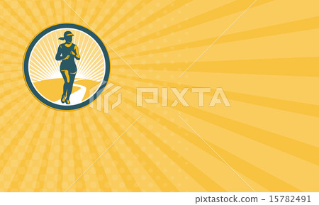 Business card Female Marathon Runner Circle Retro 15782491