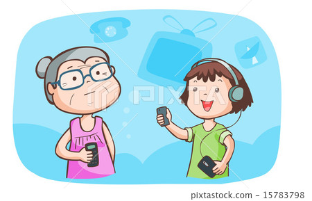 kid talk to grandma talk about gadget vector 15783798