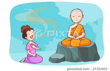 monk take meditate and the women talkative vector 15783803