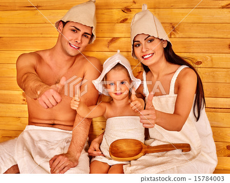 Group people in hat at sauna. Group people in hat at sauna. 15784003