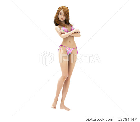 Slender swimwear female posing posing 3DCG illustration material 15784447