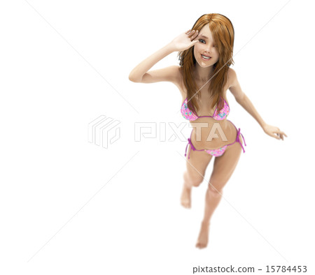 Slender swimwear female posing posing 3DCG illustration material 15784453