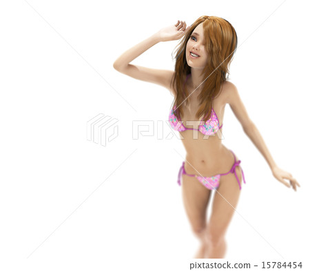 Slender swimwear female posing posing 3DCG illustration material 15784454