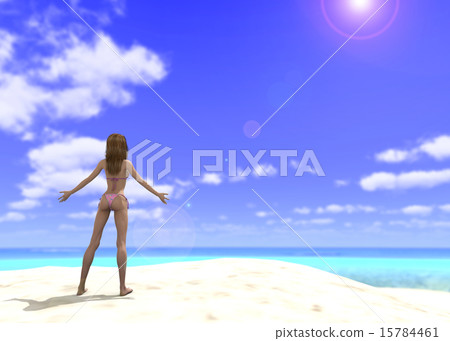 擺在3DCG例證材料的盛夏海灘的游泳衣女性 擺在3DCG例證材料的盛夏海灘的游泳衣女性 15784461