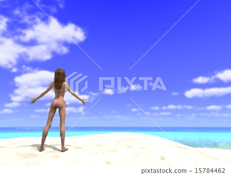 擺在3DCG例證材料的盛夏海灘的游泳衣女性 擺在3DCG例證材料的盛夏海灘的游泳衣女性 15784462