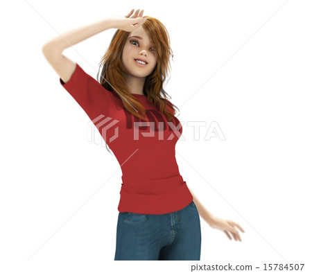 Slender T shirt women posing posing 3DCG illustration material 15784507