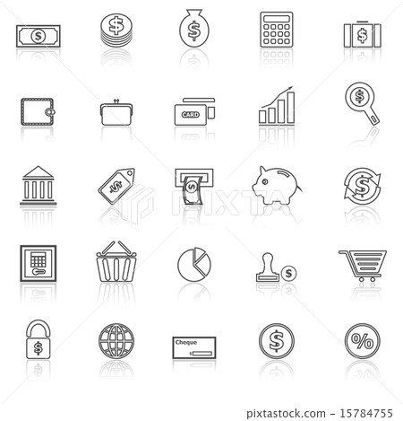 Money line icons with reflect on white Money line icons with reflect on white 15784755