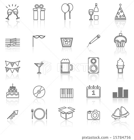 New Year line icons with reflect on white New Year line icons with reflect on white 15784756
