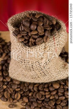 bag of coffee on red background 15785840