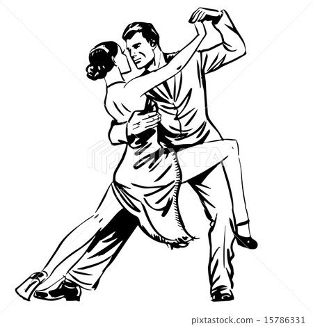 Man and woman dancing couple tango retro line art 15786331