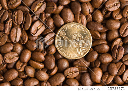 coin on coffee beans background coin on coffee beans background 15788371