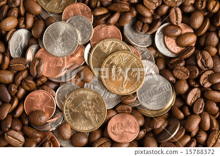 coins on coffee beans background coins on coffee beans background 15788372