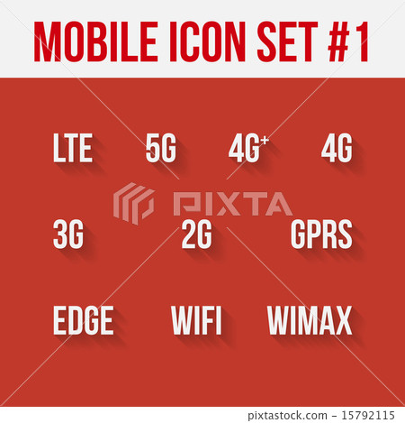 Mobile telecommunications technology symbol. 10 signs. 15792115