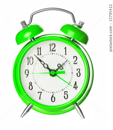 Green Old Style Alarm Clock Isolated On White Green Old Style Alarm Clock Isolated On White 15795412