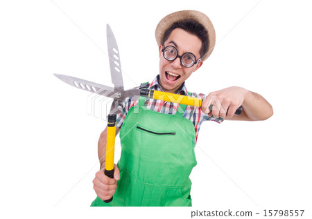 Funny man with shears on white Funny man with shears on white 15798557