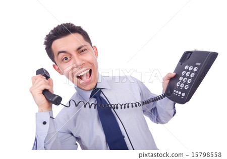 Crazy man with phone on white 15798558