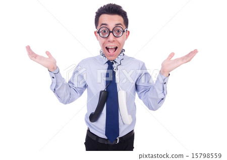 Crazy man with phone on white Crazy man with phone on white 15798559