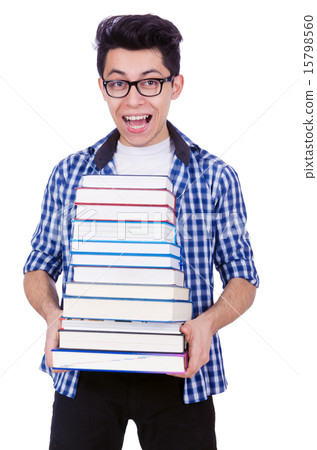 Student with lots of books on white Student with lots of books on white 15798560
