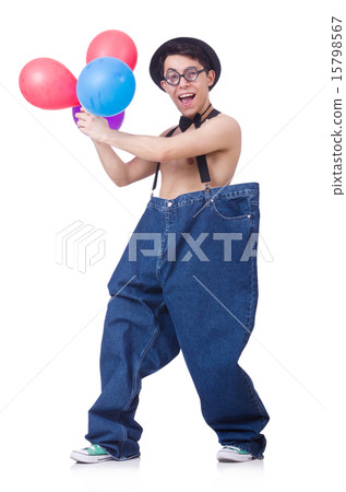 Funny man with balloons on white Funny man with balloons on white 15798567